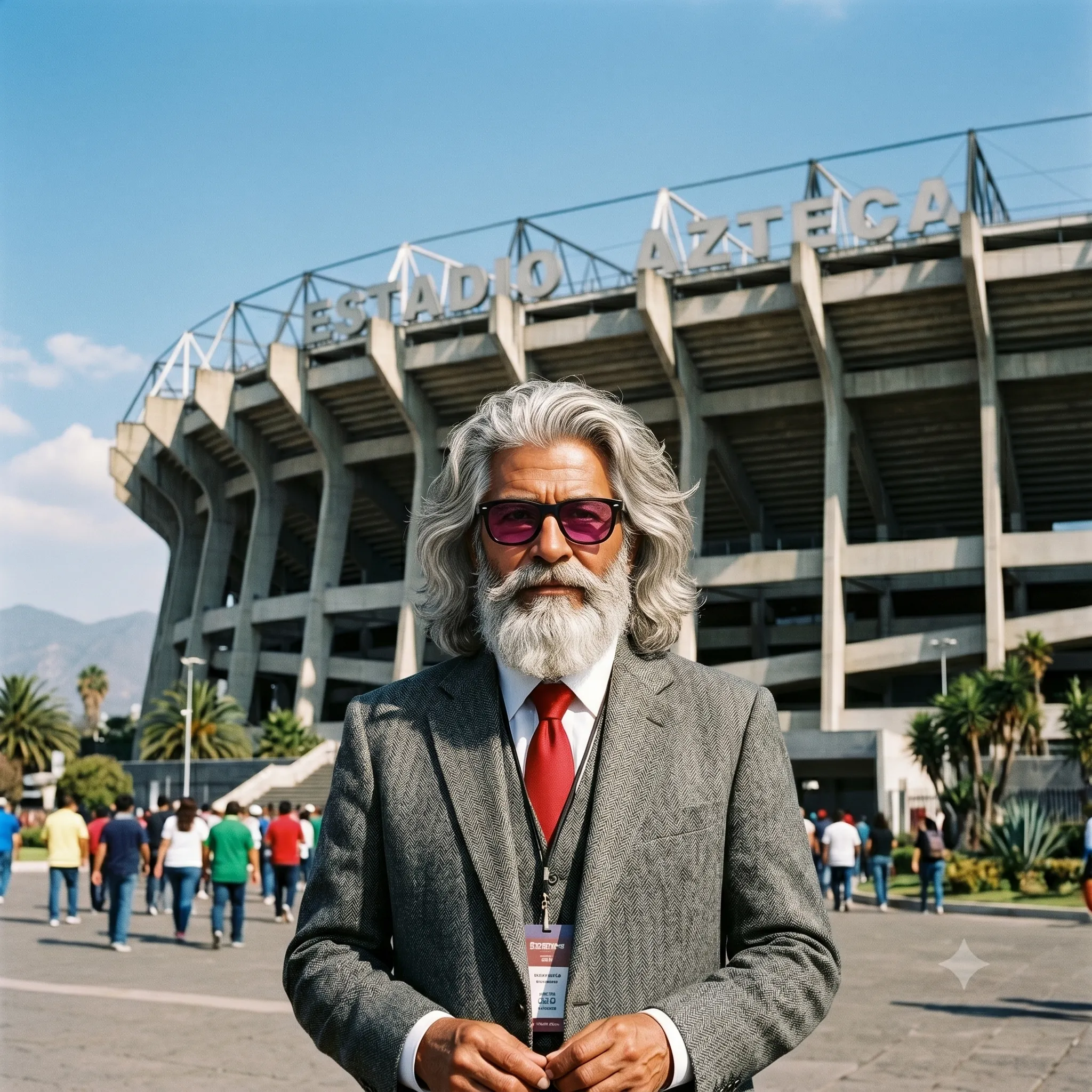 Bruno Bolts vor dem Estadio Azteca in Mexiko-Stadt